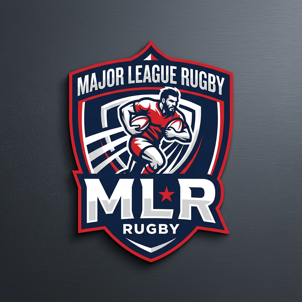 Major League Rugby logo with player running holding rugby ball