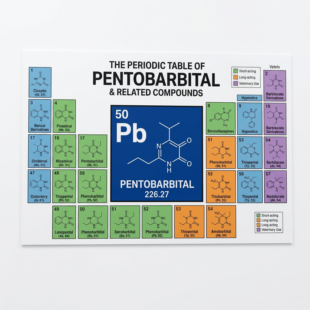 Periodic table featuring pentobarbital only